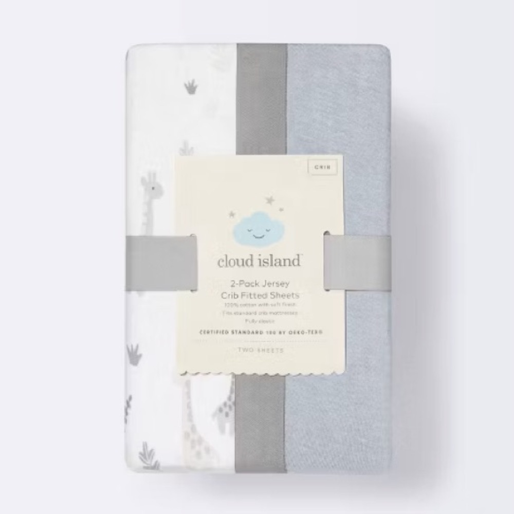 NWT Crib Fitted Jersey Sheets Giraffes/Dark Gray 2pk